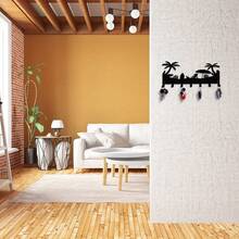 黑色金属墙面艺术海滩风格钥匙扣 | 带 7 个挂钩的金属钥匙收纳架 | 入口、走廊、办公室、车库的沿海装饰设计 - GJ00206 - 查看 4