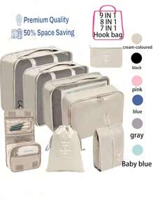 9pcs Portable Travel Organizer Set, Including Large Capacity Handbag, Cosmetic Brush Bag, Clothes Storage Bag, Shoe Bag, Flat Pocket, Bottle Bag, Drawstring Bag, Travel Suitcase, Luggage Dividers, Underwear Storage Bag, Perfect For Maternity And Travel, Suitable For Shirts, Underwear, Clothes, Cosmetic And Toiletry Items Including Makeup Powder, Liquid Foundation, Eye Shadow, Eye Liner, Powder Puff, And Other Cosmetic Tools Such As Eyelash Curler And Lip Liner,Boho Vibes