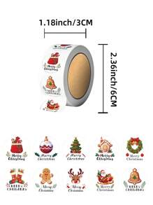 1 rotolo/500 pezzi Adesivi natalizi,Adesivi sigillo natalizi con 10 motivi diversi, decorazione per busta, Adesivi fai da te per regali di Natale e Ognissanti - Multicolore - Visualizzare 5