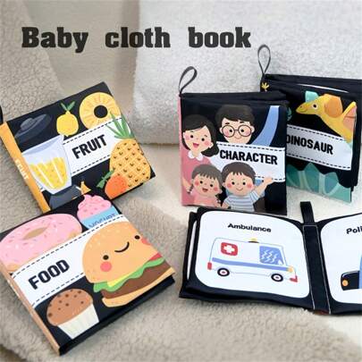 1pc Soft Baby Books, High Contrast Black And White Books NonToxic Fabric Touch And Feel Crinkle Cloth Books Early Educational Stimulation Toys For Infants Toddlers, Baby Girl & Baby Boy