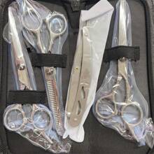 Kit Of 3 Professional Scissors With Razor Edge And Colored Thinning Shears - Plateado - Ver 3