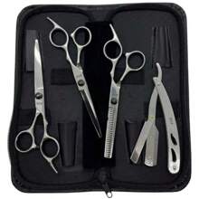 Kit Of 3 Professional Scissors With Razor Edge And Colored Thinning Shears - Plateado - Ver 1
