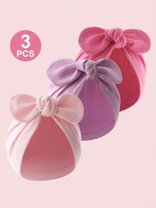 3 pièces Bonnets de nouveau-né unicolore, convient pour un porter quotidien, casquette décorée d'un nœud papillon