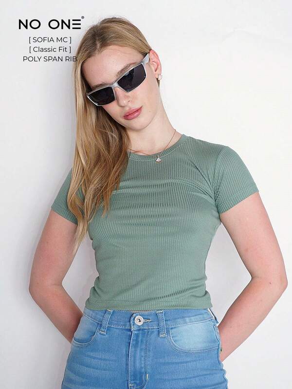 NO ONE | Classic fit Playera camiseta tshirt tejido de canalé mujer juvenil