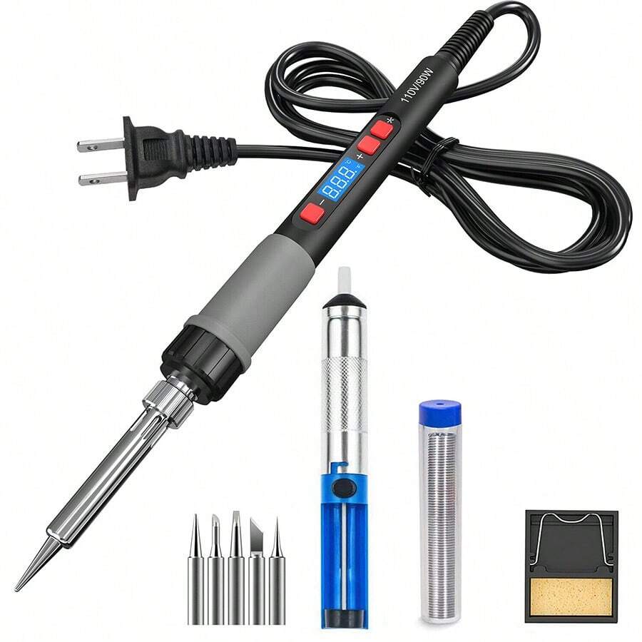 ilibilib 90 Watt Soldering Iron, 110W High Power, Full Digital Display °F /°C - Temperature Controlled Soldering Tool With ON/OFF Switch - View 1
