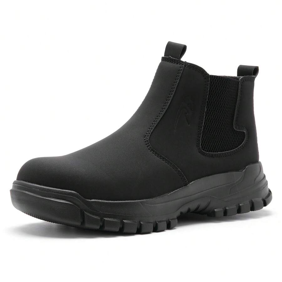 Men's Work Boots Anti-Skid Safety Shoes Leather Waterproof Work Shoes - màu đen - Xem 1