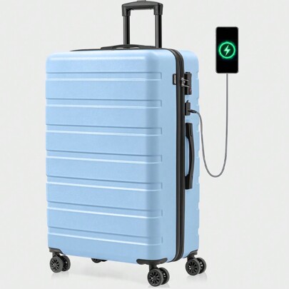Suitcase TSA Lock Hardside Lightweight USB Luggage With Wheels ABS+PC Carry On Luggage 21 Inch Checked-Medium 24 Inch Checked-Large 28 Inch