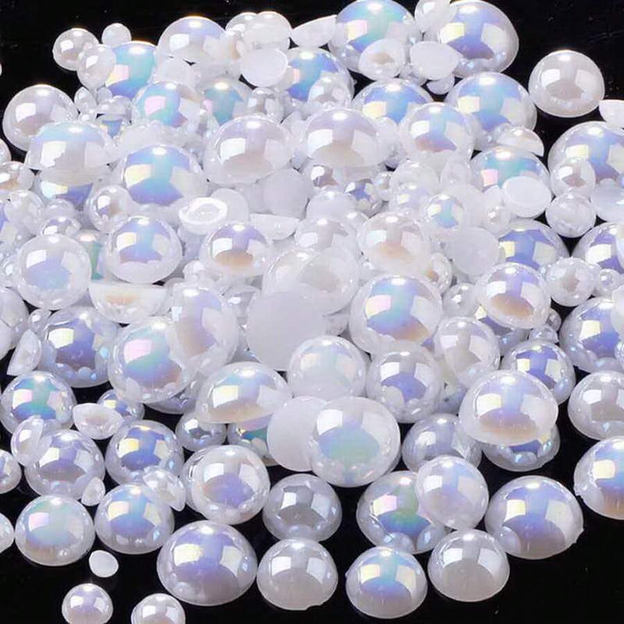 混合尺寸 2-10 毫米 1100 件 20 克 AB 多色仿半圆珍珠平底 ABS 塑料珠适用于美甲 DIY 珠宝工艺品
