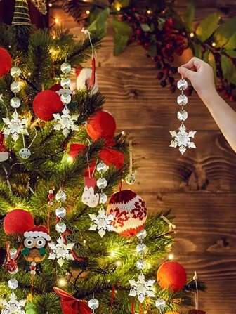 10pcs/Set Hanging Crystal Decorations, Center Decoration Pendant Light Garland, Crystal Snowflake Decoration, Transparent Acrylic Prism Pendant Octagonal Bead String, Christmas Decoration,Christmas