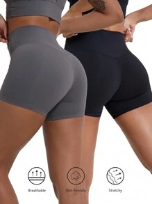 2 Pieces Sports Yoga Shorts Running Cycling Shorts Pilates Fitness Exercise Shorts Sweat Absorbent Outdoor Yoga Pants Three-Quarter Bottoms