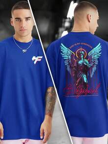 ST GABRIEL GOD Printed T-Shirt Front And Back 100% Cotton GPJ1 - Xanh đậm - Xem 1