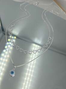 KIT 2 Choker Necklace With Heart Link + Evil Eye Necklace In 925 Silver - Bạc - Xem 2
