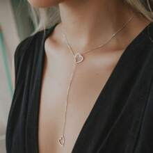 Colar de Prata 925 Modelo Gravatinha Com 2 Corações Vazados