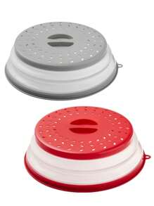 Tapa salpicadura de microondas con ventilación para alimentos, protector contra salpicaduras y accesorio de cocina colador para frutas, verduras, tapa de plato de microondas con orificio para gancho, apto para lavavajillas, tapa protectora plegable y ventilada de silicona - tapa de plato y vajilla de microondas con asa - silicona y plástico - Multicolor - Ver 14