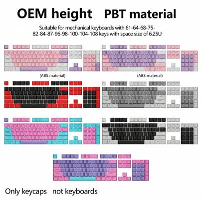 OEM ABS 半透明双色注塑键帽，带英文字符，适用于 61/87/104 键机械键盘，粉色、白色、紫色、黑色、红色、蓝色、混合颜色可选