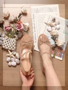 Crystal Mesh Ballet Flats Shoes Round Toe Slip On Ballerina Flats For Women Rhinestone Flats Shoes Dressy Comfortable Casual Styles Mary Jane - 杏色 - 查看 3