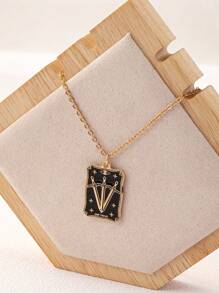 1 pieza Collar colgante geométrico cuadrado con sol y luna de estilo vintage chic y personalizado en negro para mujeres