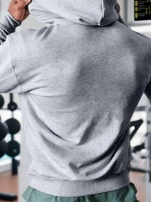 1 chiếc áo khoác hoodie có khóa kéo kiểu bạn trai dành cho nam, quần áo thể thao có mũ trùm đầu, dáng rộng, trơn, có dây rút - Xám - Xem 2