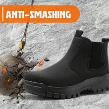 Men's Work Boots Anti-Skid Safety Shoes Leather Waterproof Work Shoes - màu đen - Xem 2