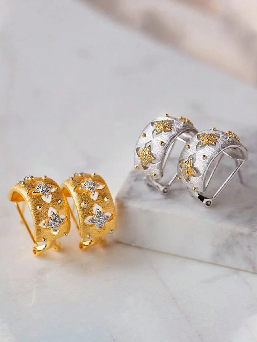 1 Pair Of Stylish Metallic Creative Flower Cutout Earrings For Women's