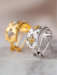 1 对时尚金属创意花朵镂空耳环，适合女性日常佩戴高级珠宝 - 彩色 - 查看 2