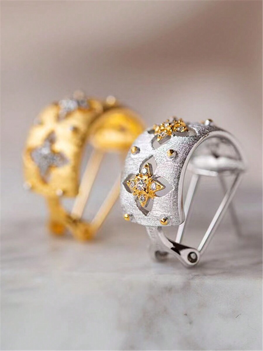 1 Pair Of Stylish Metallic Creative Flower Cutout Earrings For Women's