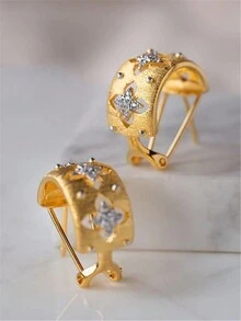 1 对时尚金属创意花朵镂空耳环，适合女性日常佩戴高级珠宝 - 彩色 - 查看 5