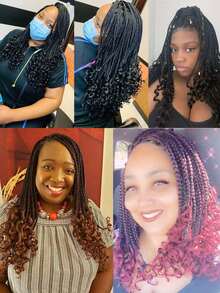 Goddess Box Braids Crochet Hair With Curly Ends 12 Inch Pre Lopped Crochet Hair For Women Boho Box Knotless Braids Synthetic Hair Extensions 16 Strands/Pack Braiding Hair Extension(OT27) - Linen Brown - View 6
