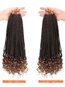 Goddess Box Braids Crochet Hair With Curly Ends 12 Inch Pre Lopped Crochet Hair For Women Boho Box Knotless Braids Synthetic Hair Extensions 16 Strands/Pack Braiding Hair Extension(OT27) - Linen Brown - View 7
