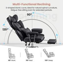 Actflame Premium Ergonomic Office Chair For Large & Tall Individuals - Executive Style High-Back Leather Computer Chair, Featuring Lumbar Support & Integrated Footrest - Perfect For Spacious Homes & Offices - Black - View 6