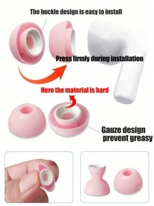 4pcs Silicone Earphone Eartips, 2 Large & 2 Medium, Compatible With AirPods Pro, Pink - Pink - View 2