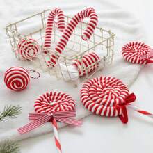 1 件红色和白色毛绒圣诞老人拐杖糖和圣诞树装饰、圣诞派对装饰、圣诞节 - 紅白色 - 查看 7