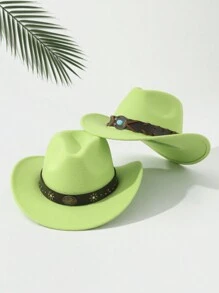 2 szt. Unisex haftowany pasek na głowę bydła wystrój Boho kowboj/kowboj miękki filcowy kapelusz fedora, na zewnątrz, na co dzień, na imprezę, lato, zimę