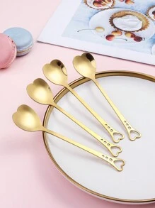 4pcs Heart Design Spoon, Stainless Steel Heart Hollow Coffee Spoon, For Dessert Coffee,Kitchen,Christmas Gift,School Supplies