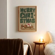 1pc Vintage Merry Print Fun Holiday Decor Typography Wall Art Watercolor Sled Poster Present Print ,Wall Decoration Posters, Wall Canvas Decoration, Ideal Gifts For Hallway Bedrooms And Living Room Home Decor Christmas Decorations Room Decor Christmas