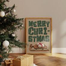 1pc Vintage Merry Print Fun Holiday Decor Typography Wall Art Watercolor Sled Poster Present Print ,Wall Decoration Posters, Wall Canvas Decoration, Ideal Gifts For Hallway Bedrooms And Living Room Home Decor Christmas Decorations Room Decor Christmas