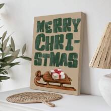 1pc Vintage Merry Print Fun Holiday Decor Typography Wall Art Watercolor Sled Poster Present Print ,Wall Decoration Posters, Wall Canvas Decoration, Ideal Gifts For Hallway Bedrooms And Living Room Home Decor Christmas Decorations Room Decor Christmas