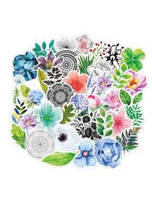 50PCS Cartoon Fresh & Beautiful Plant Floral Doodle Stickers Stylish Creative DIY Decorative Decals For Mugs, Helmets, Skateboards & Stationery - 彩色 - 查看 3