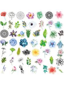 50PCS Cartoon Fresh & Beautiful Plant Floral Doodle Stickers Stylish Creative DIY Decorative Decals For Mugs, Helmets, Skateboards & Stationery - 彩色 - 查看 6