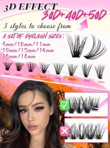 Queenice 640片裝個別睫毛簇 D捲 9-16mm 30D-50D 混合萬聖節主題 DIY 睫毛接種套組 自然濃密纖長 輕盈超柔軟 可重複使用假睫毛 適用於居家萬聖節 Cosplay 日常妝容 - 黑色 - 查看 4