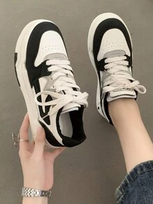 Women Thick Sole Vulcanized Sneakers, Spring Autumn Fashion Casual White Shoes, Slip-On Platform Sports Flat Shoes For Students