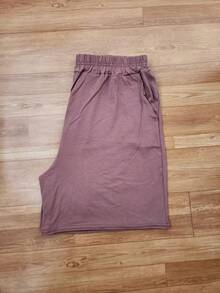 Plus Size Shorts With Elastic Waistband And Front Pockets – Viscolycra Colors - 巧克力棕 - 查看 2