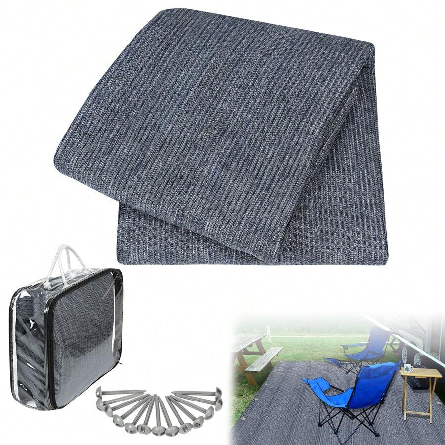 YUENFONG Awning Carpet, Outdoor Camping Mat, Carpet For Tent, Mobile Home Made Of HDPE, Waterproof Tent Tarpaulin With Eyelets (2.5x3m, 2.5x4m, 2.5x5m, 3x3m, 3x4m, 3x5m, 3x6m, 4x5m, 4x6m) - 灰藍色-4*6m - 查看 1