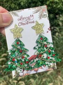 1 Pair Of European And American Christmas Jewelry Sweet Cartoon Design Bell Star Sequin Christmas Tree Acrylic Earrings Female Earrings