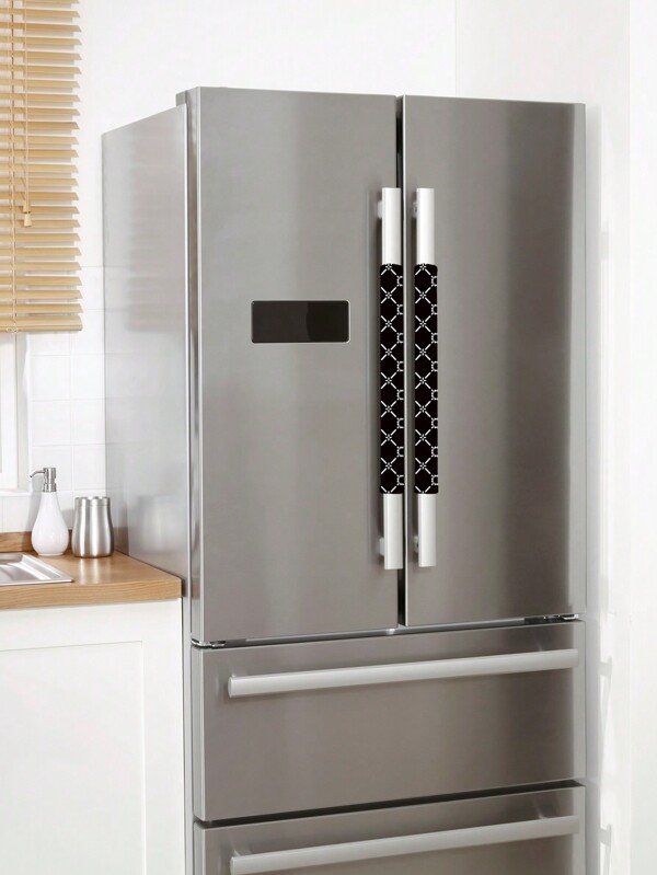 2 pièces Couvre-poignée de réfrigérateur premium imprimé noir et blanc simple, sac, organisateur, rangement, articles mignons, cadeau fête des mères, décoration de chambre, jardin, décoration de cuisine, été, plage, essentiels de voyage, décoration de chambre, squishy, remise des diplômes