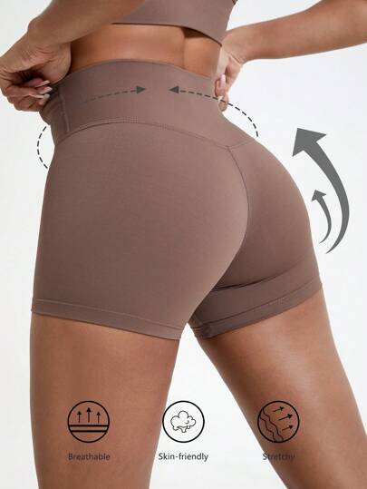 1 pieza Pantalones cortos deportivos de yoga para exteriores, entrenamiento, gimnasio, carrera. Pantalones cortos de ciclismo de cintura alta y transpirables