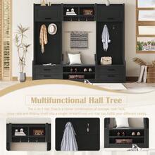 4-In-1 Detachable Hall Tree With Storage And 7 Hooks, Multiple Functions Hallway Coat Rack With Storage Drawers And Cabinet, Antique Beige Shoe Bench For Entryway Hallway - 黑色+刨花板+MDF-1 - 查看 4