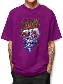 Basic Astronaut Let's Rock Shirt 100% Cotton T-Shirt GPJ1 - Màu tím - Xem 1