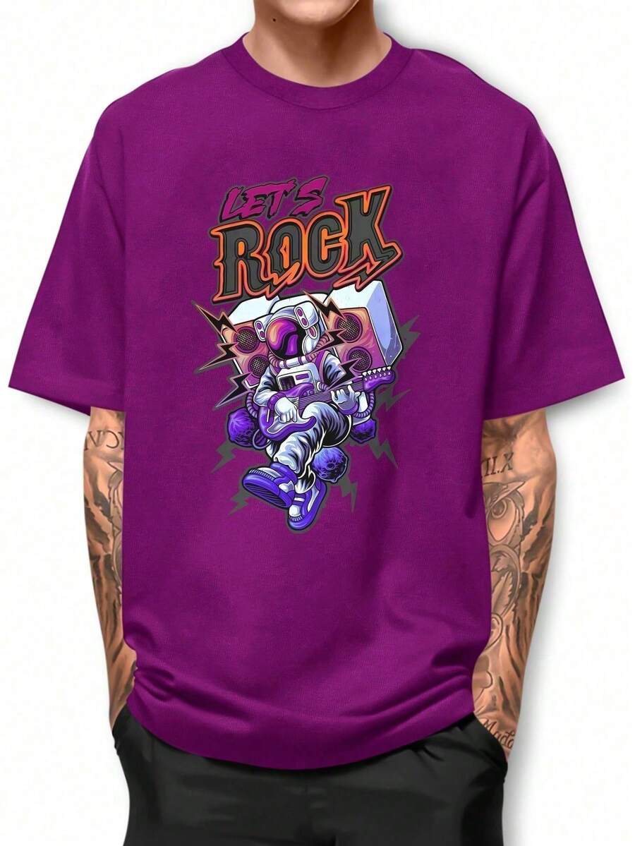 Basic Astronaut Let's Rock Shirt 100% Cotton T-Shirt GPJ1 - Màu tím - Xem 1