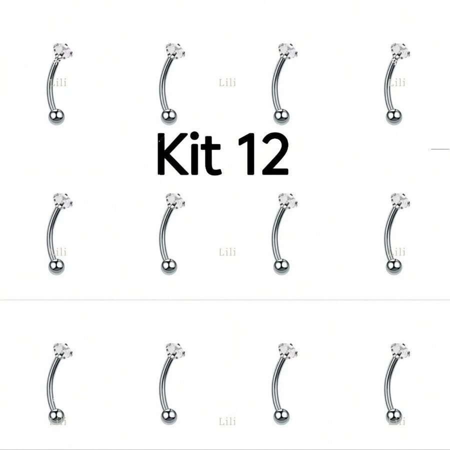 Kit 12 Piercing Tragus Curved Rhinestone With 8mm Ball - Bạc - Xem 1